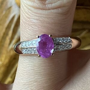 Natural Pink Sapphire Moissanite Sterling Silver Ring Size 8